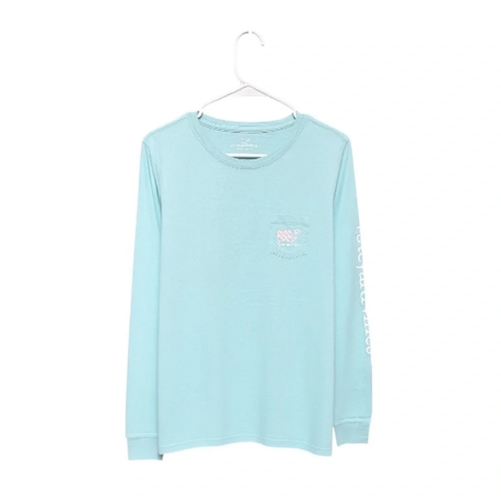 Women’s Vineyard Vines Aqua Haze Long Sleeve Pocket Tee. - Picture 2 of 3
